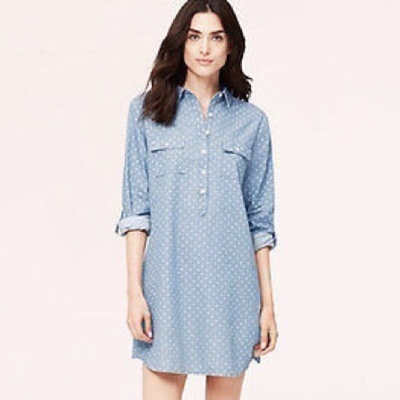 LOFT Dresses & Skirts - Loft oversized polka dot chambray shirt dress